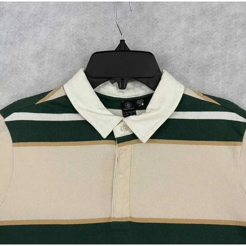 Volcom Girls Small Rugby Polo Shirt 7/8 Striped Long Sleeve NWT Beige - Picture 7 of 15